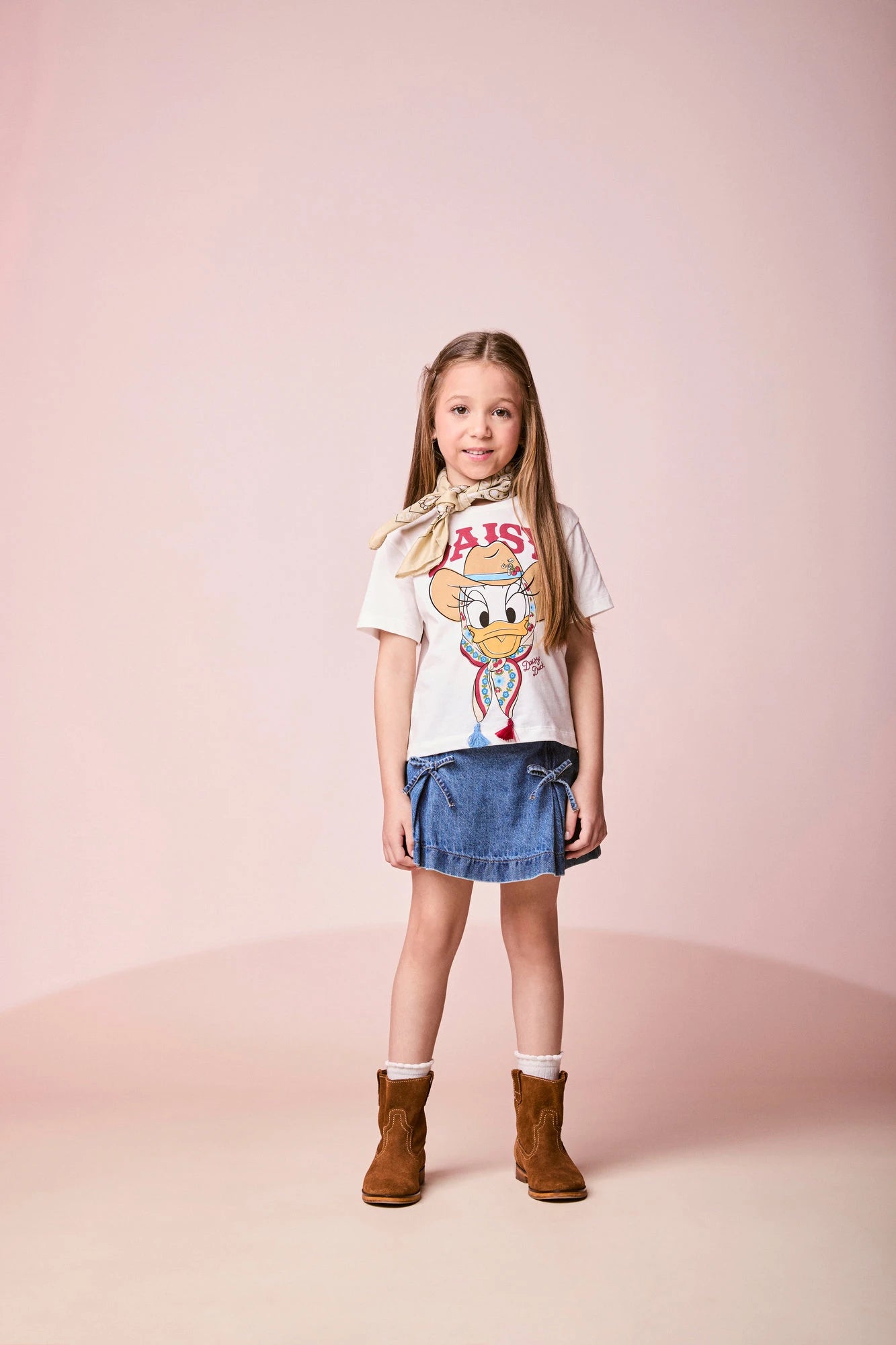 Blusa Infantil Momi Inverno Manga Curta Branca Daisy Duck Cowgirl