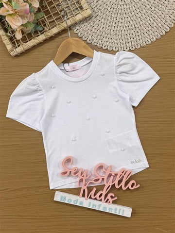 Blusa Infantil Kukiê Verão Branca com Bolinhas