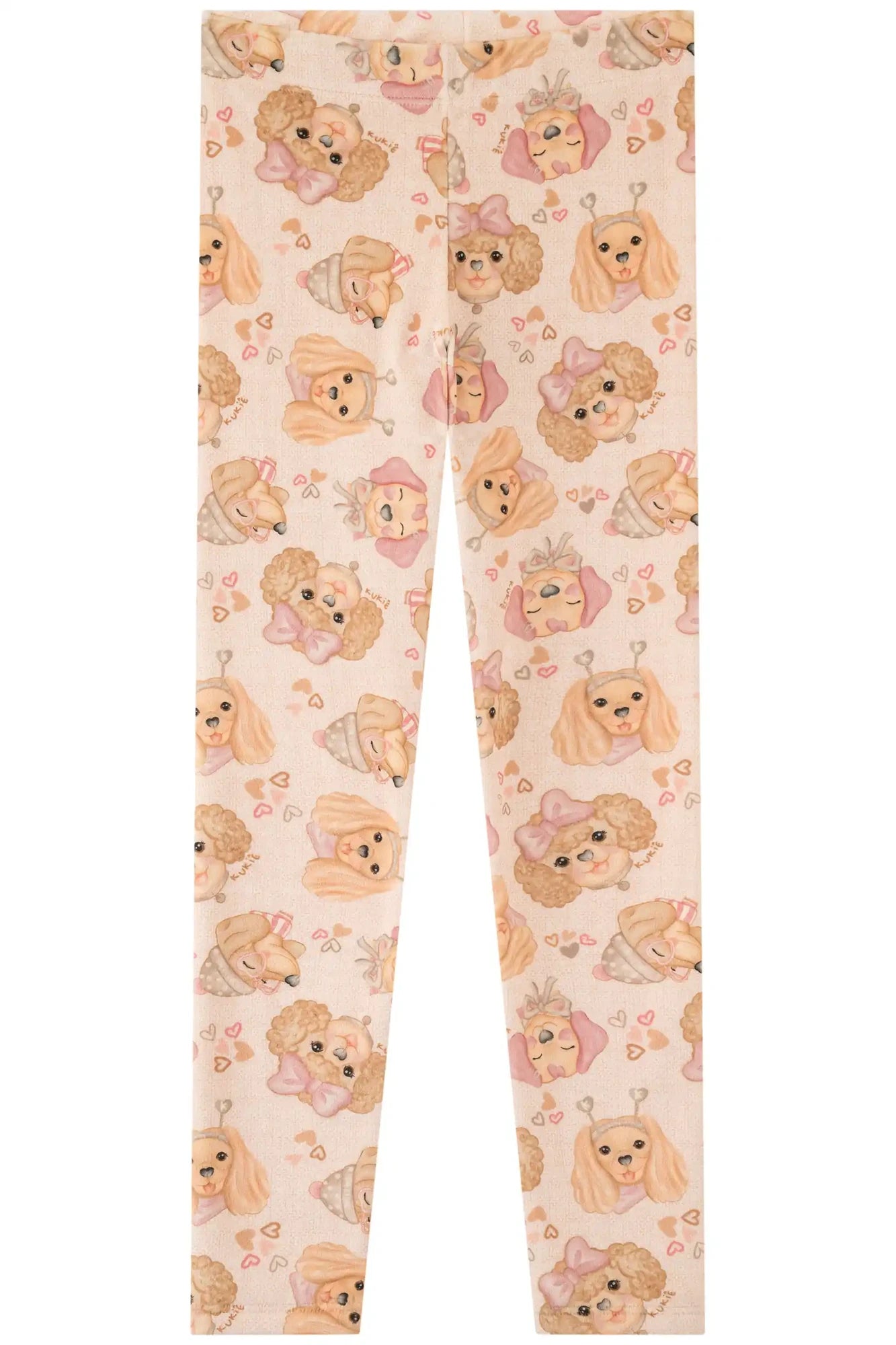 Conjunto Infantil Kukiê Inverno com Calça Legging e Moletom Flanelado Bege Cachorrinha Fluffy