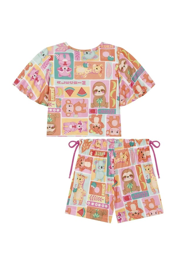 Conjunto Infantil Kukiê Verão com Shorts e Blusa Branca Animais