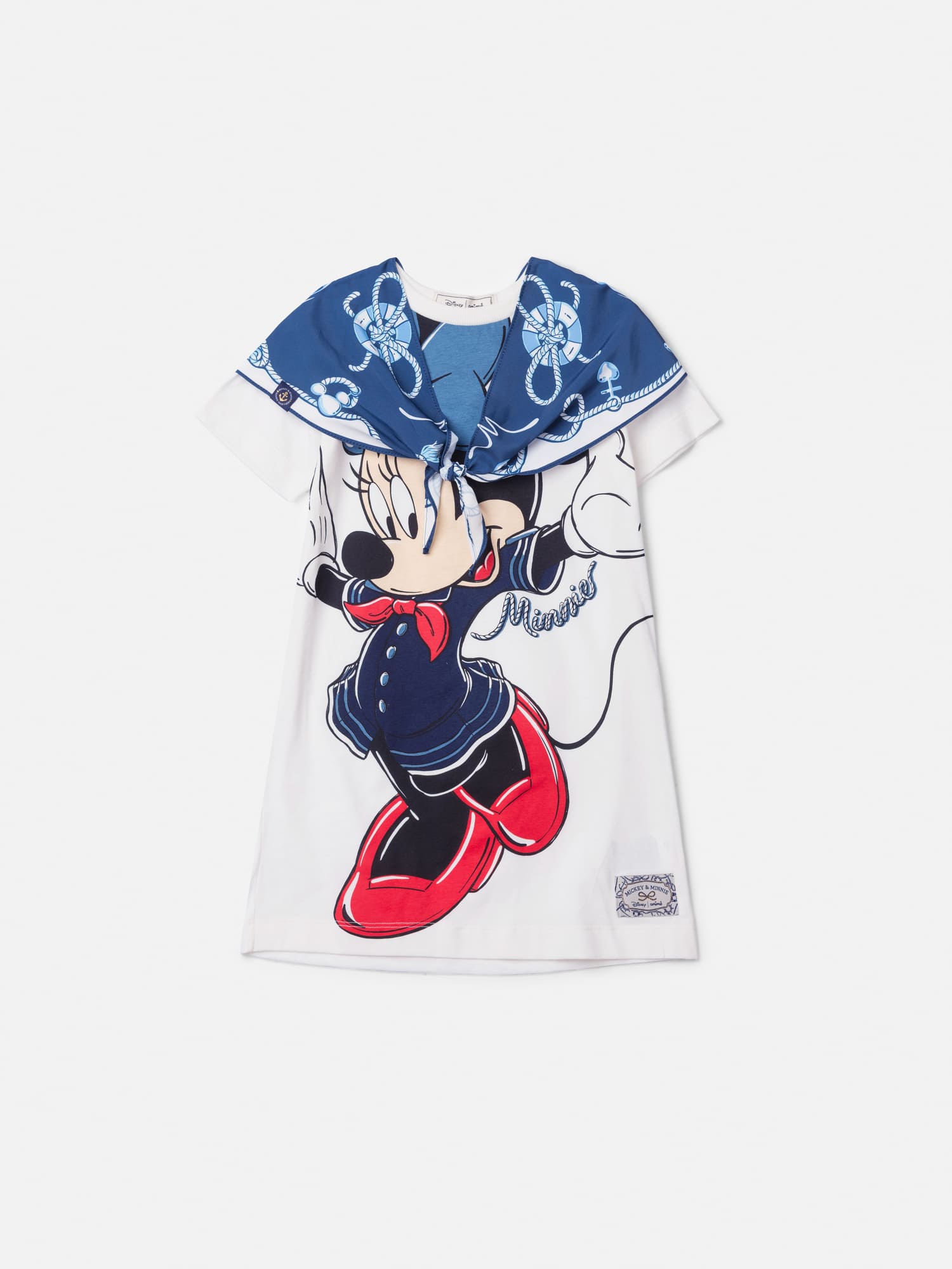 Vestido Infantil Animê Verão Branco Minnie com Lenço Disney