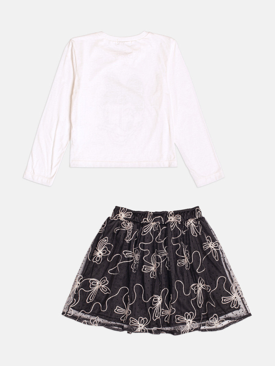 Conjunto Infantil Momi Inverno com Saia em Tule Preto e Blusa Manga Longa Daisy Love