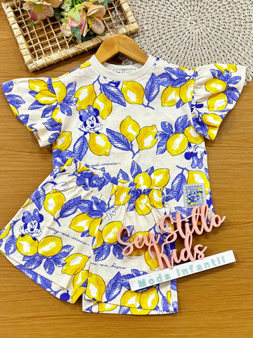Conjunto Infantil Menina Animê com Shorts e Blusa Bege Mennie Limãozinho