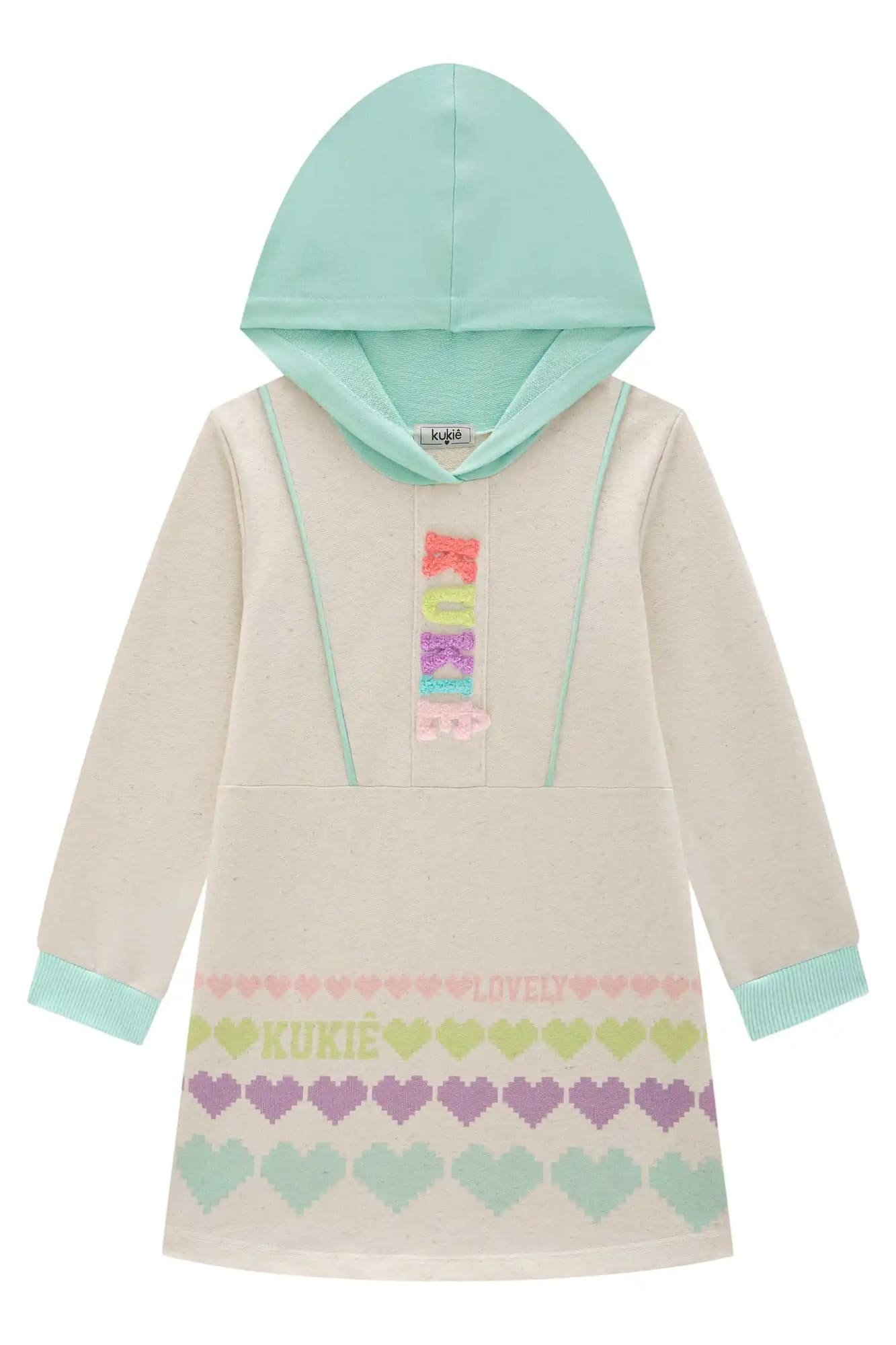 Vestido Infantil Kukie Inverno Off White Corações