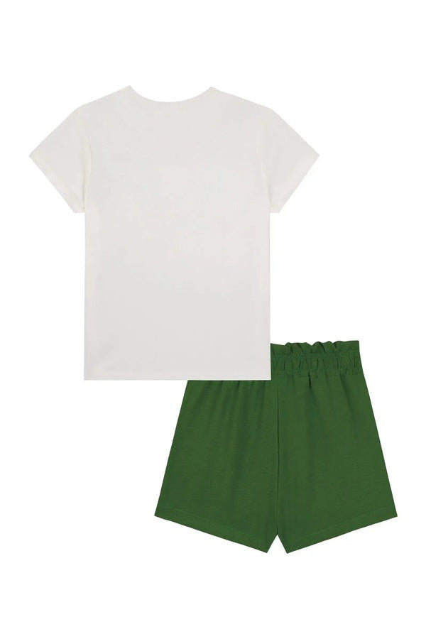 Conjunto Infantil Kukiê Verão com Shorts Verde e Blusa Branca Moranguinho