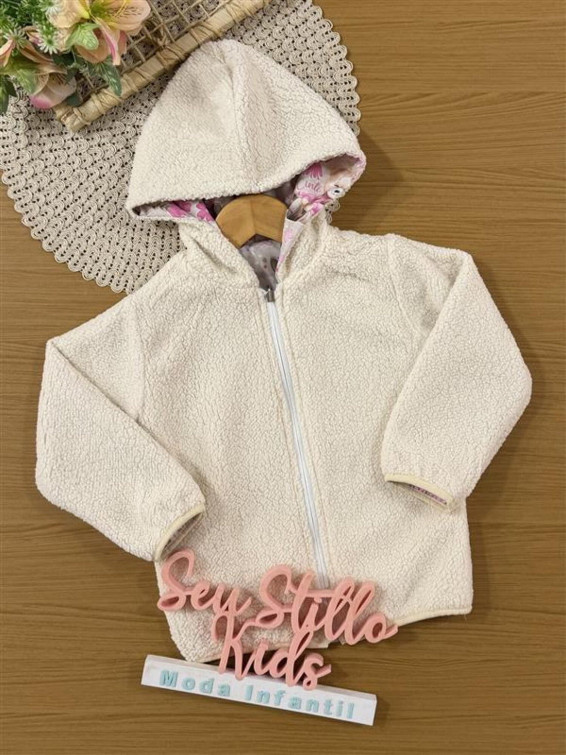 Jaqueta Infantil Cinti Inverno Dupla Face Off White Ursinhas Floral