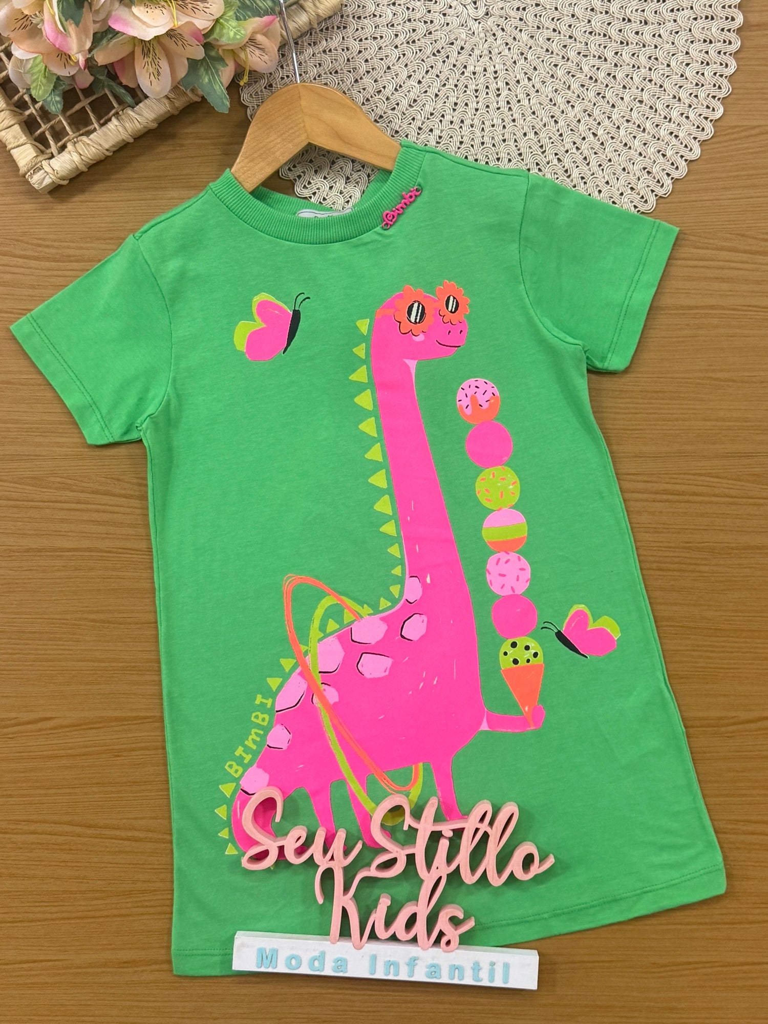 Vestido Infantil Verão Bimbi Verde Dino