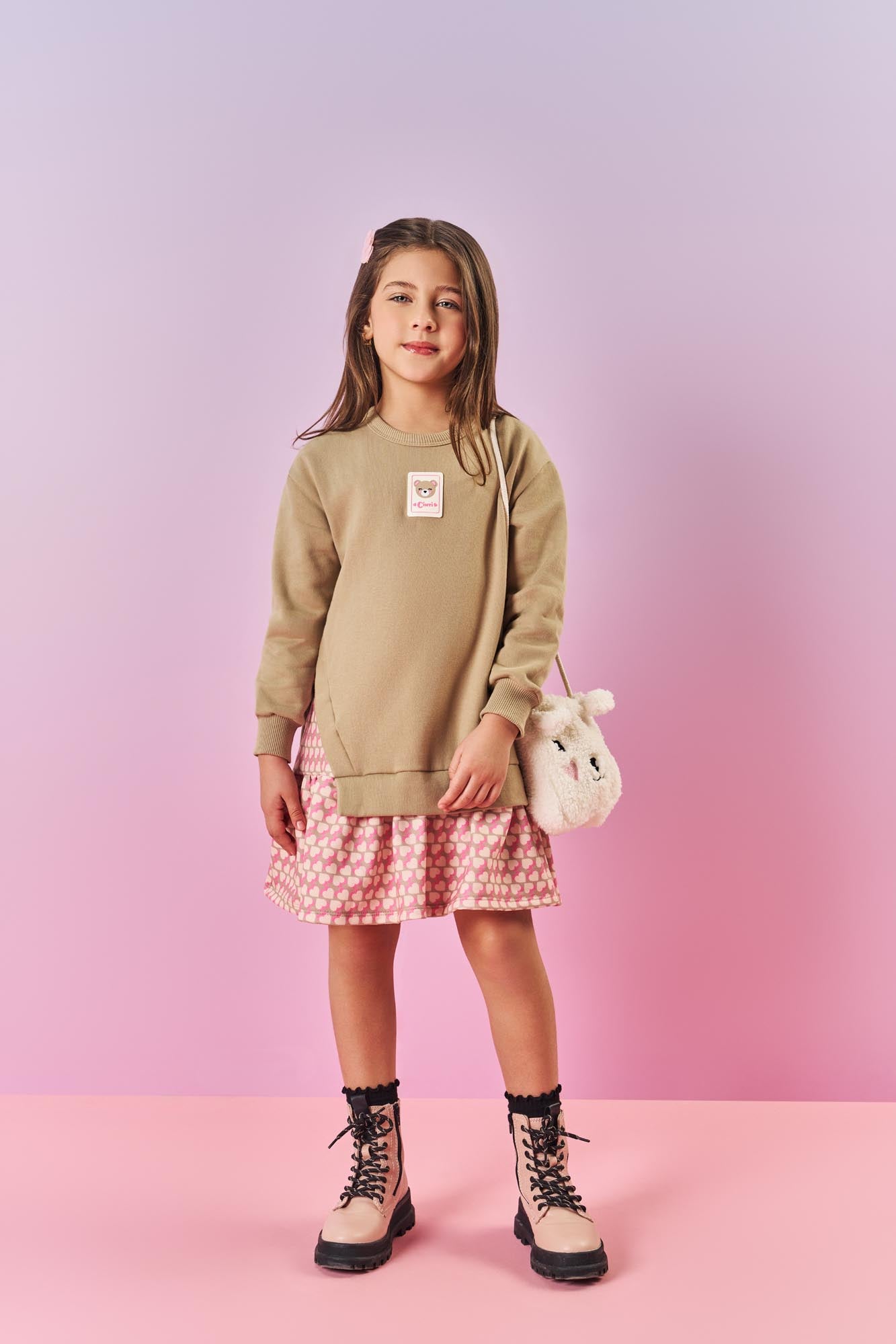 Vestido Infantil Cinti Inverno Manga Longa Ursinha