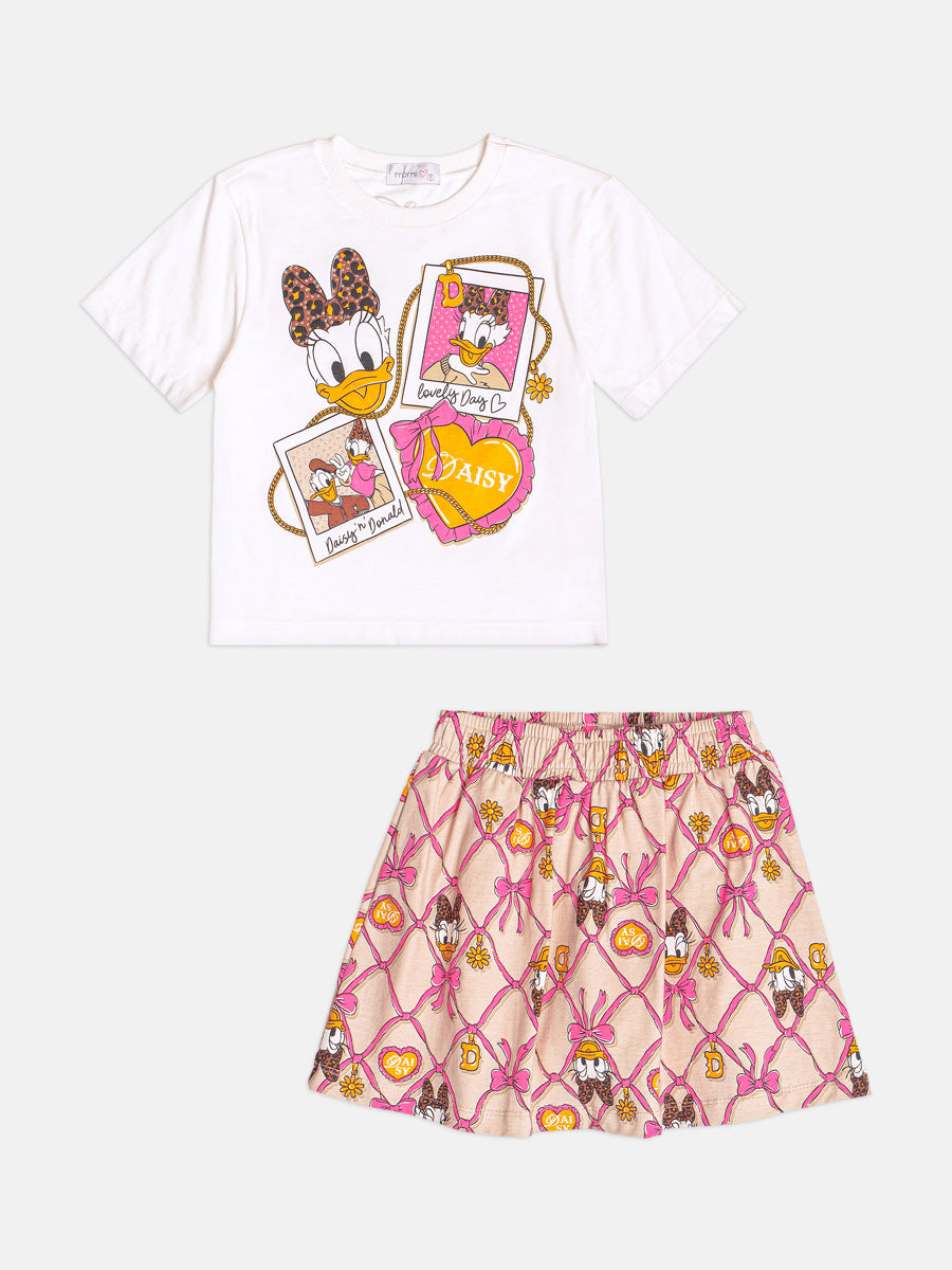 Conjunto Infantil Momi Inverno com Saia Bege e Blusa Branca Daisy Fotos Disney