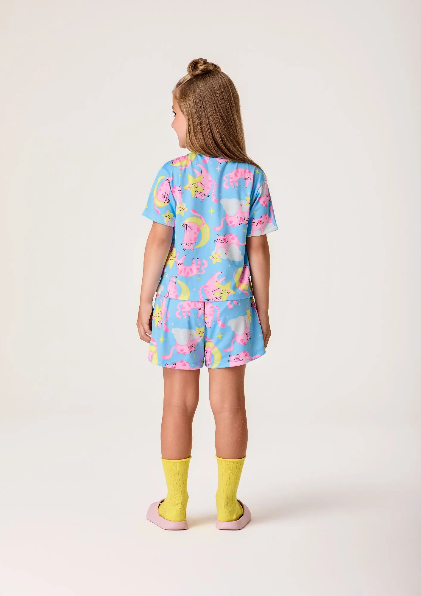Pijama Infantil Menina Bimbi com Shorts e Blusa Azul Gatinhos