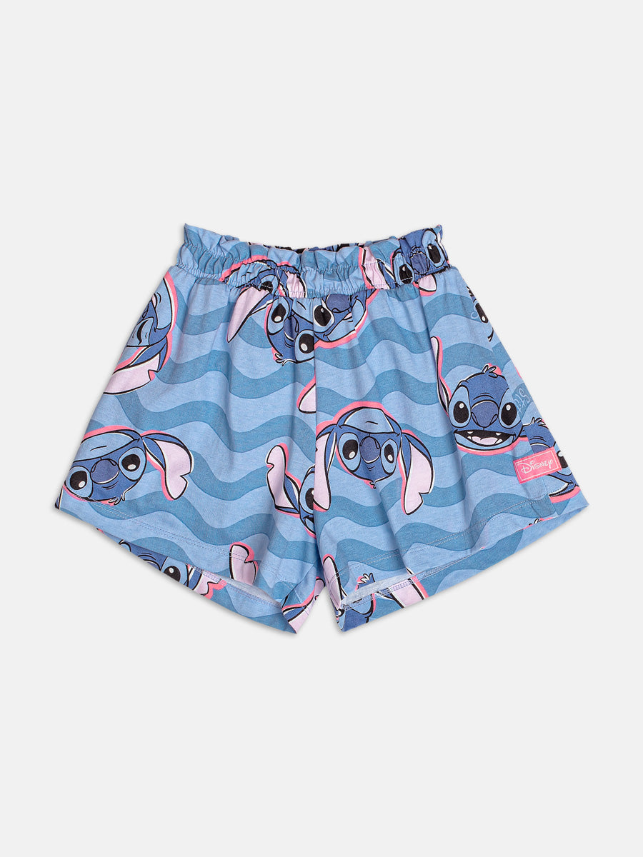 Conjunto Infantil Momi Verão com Shorst Azul e Blusa Branca Lovely Stitch