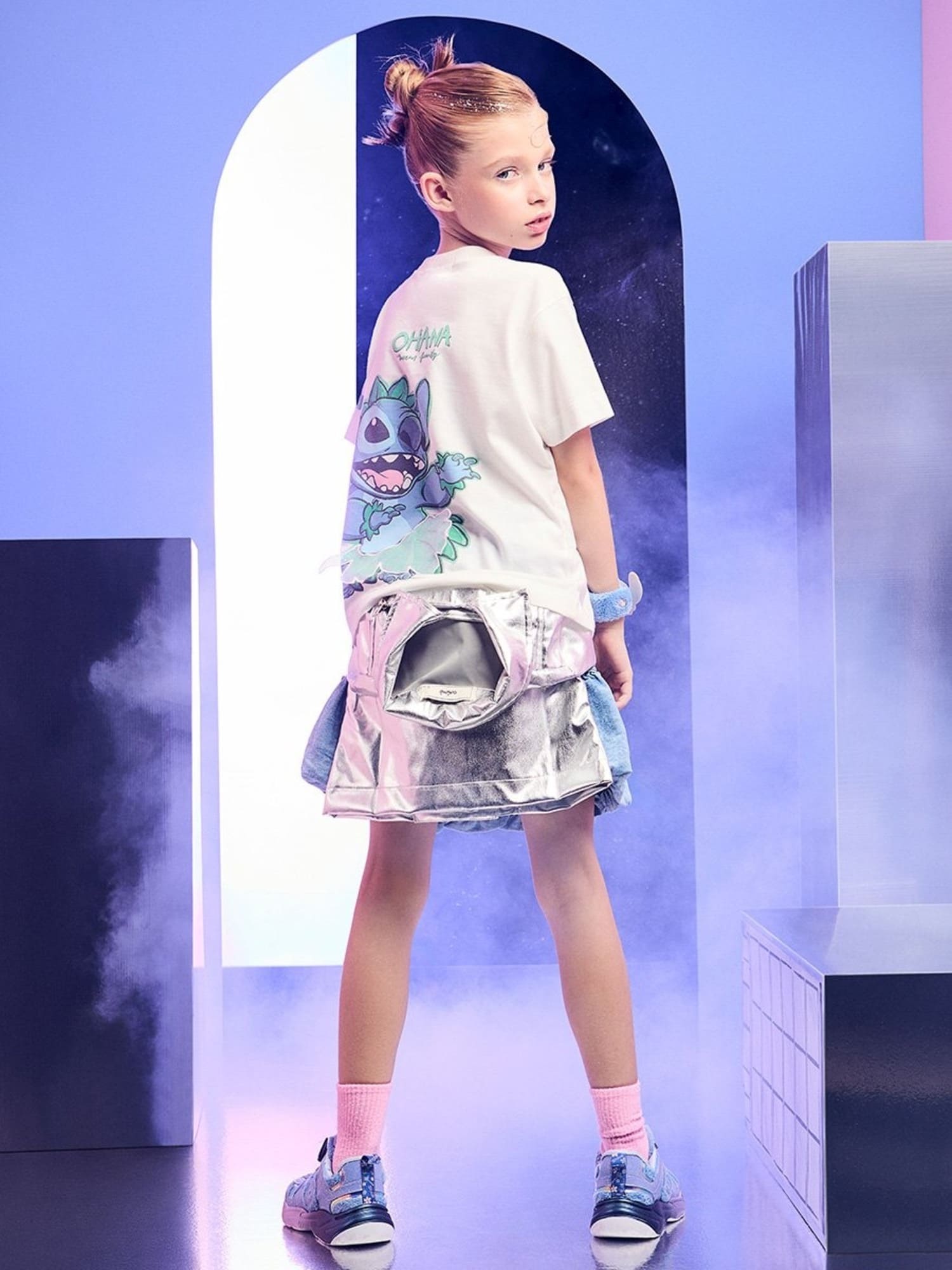 Blusa Infantil Animê Branca Lilo e Stitch Hula com Strass Disney