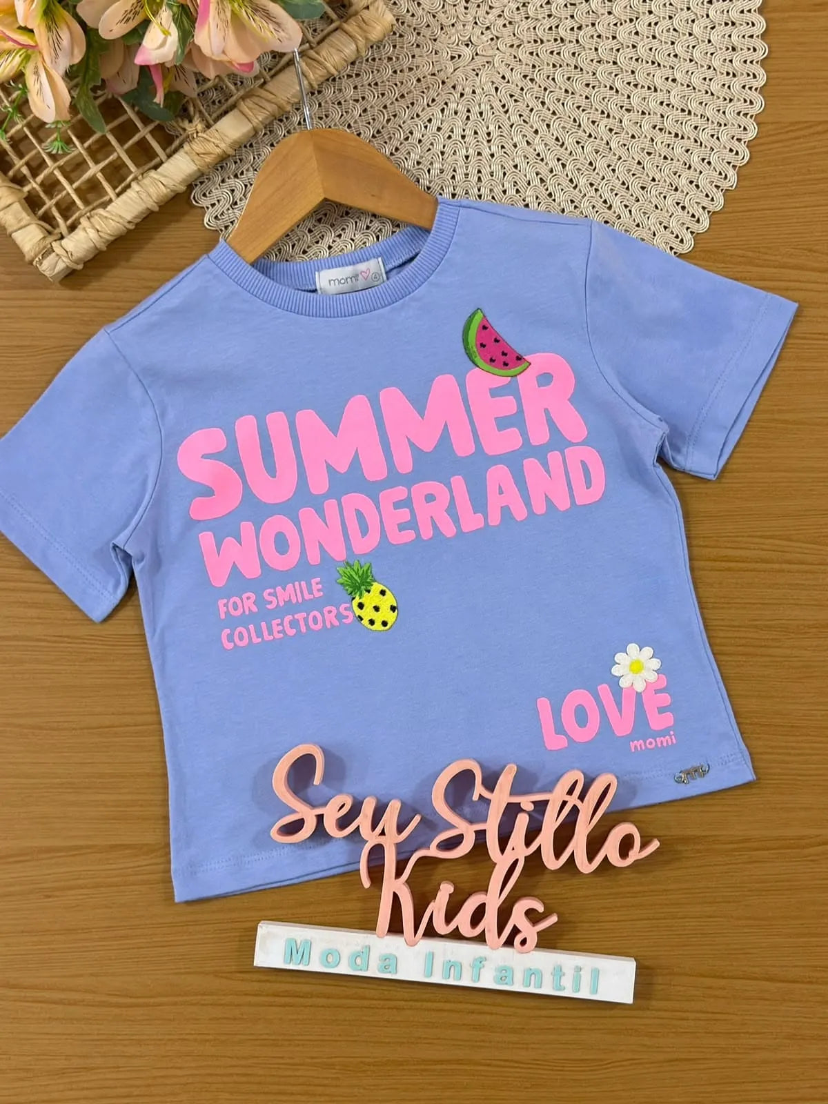 Blusa Infantil Menina Momi Azul Frutinhas