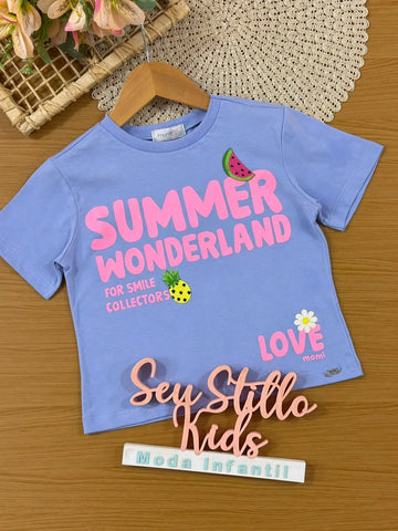 Blusa Infantil Menina Momi Azul Frutinhas
