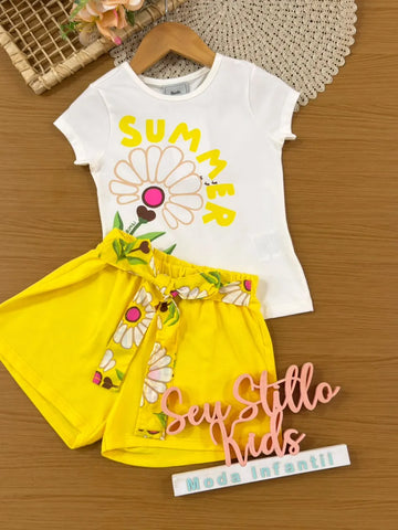 Conjunto Infantil Menina Bimbi Shorts Amarelo e Blusa Flor Summer
