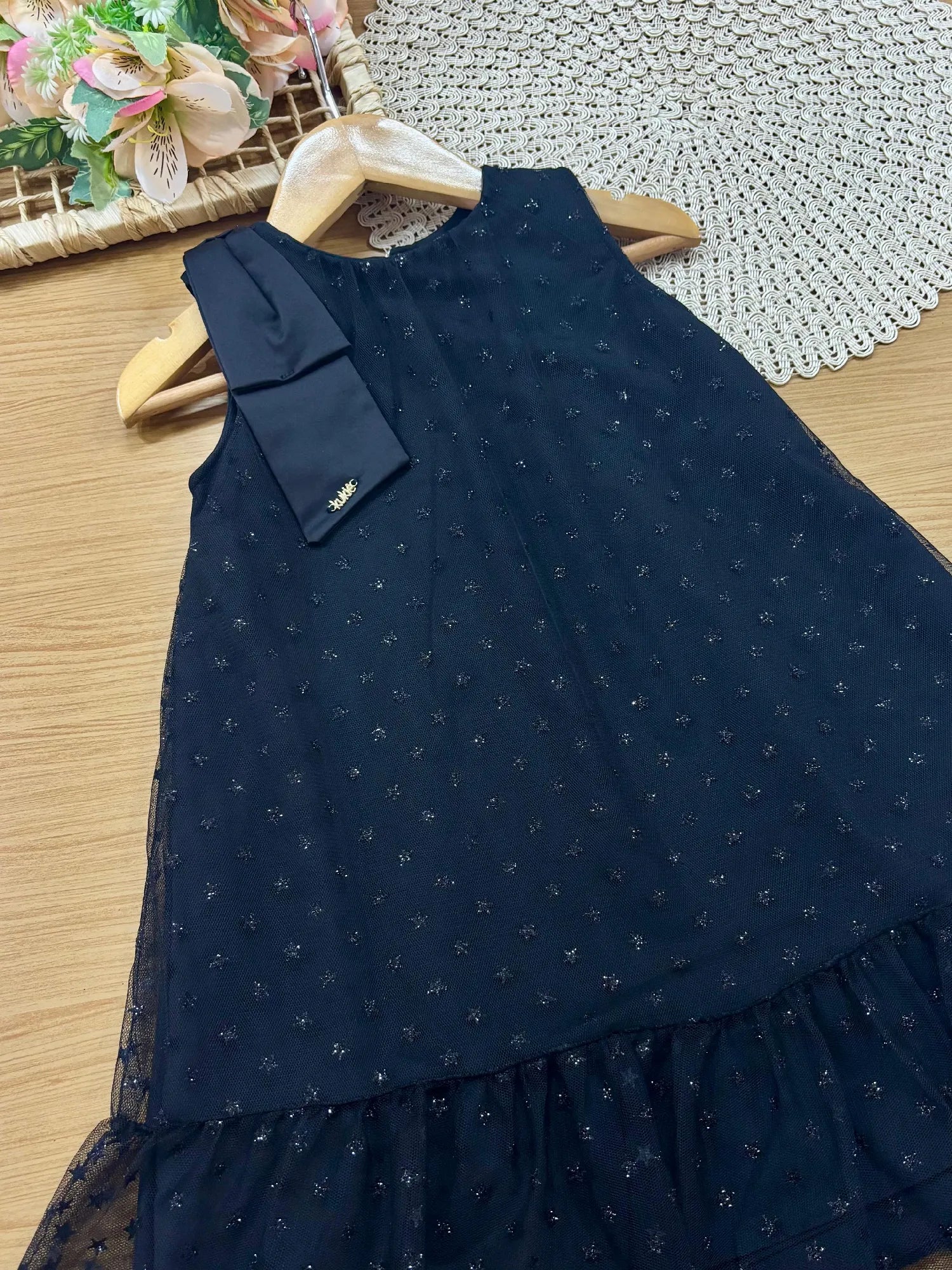 Vestido Infantil Kukiê em Tule Estrelinha Glitter