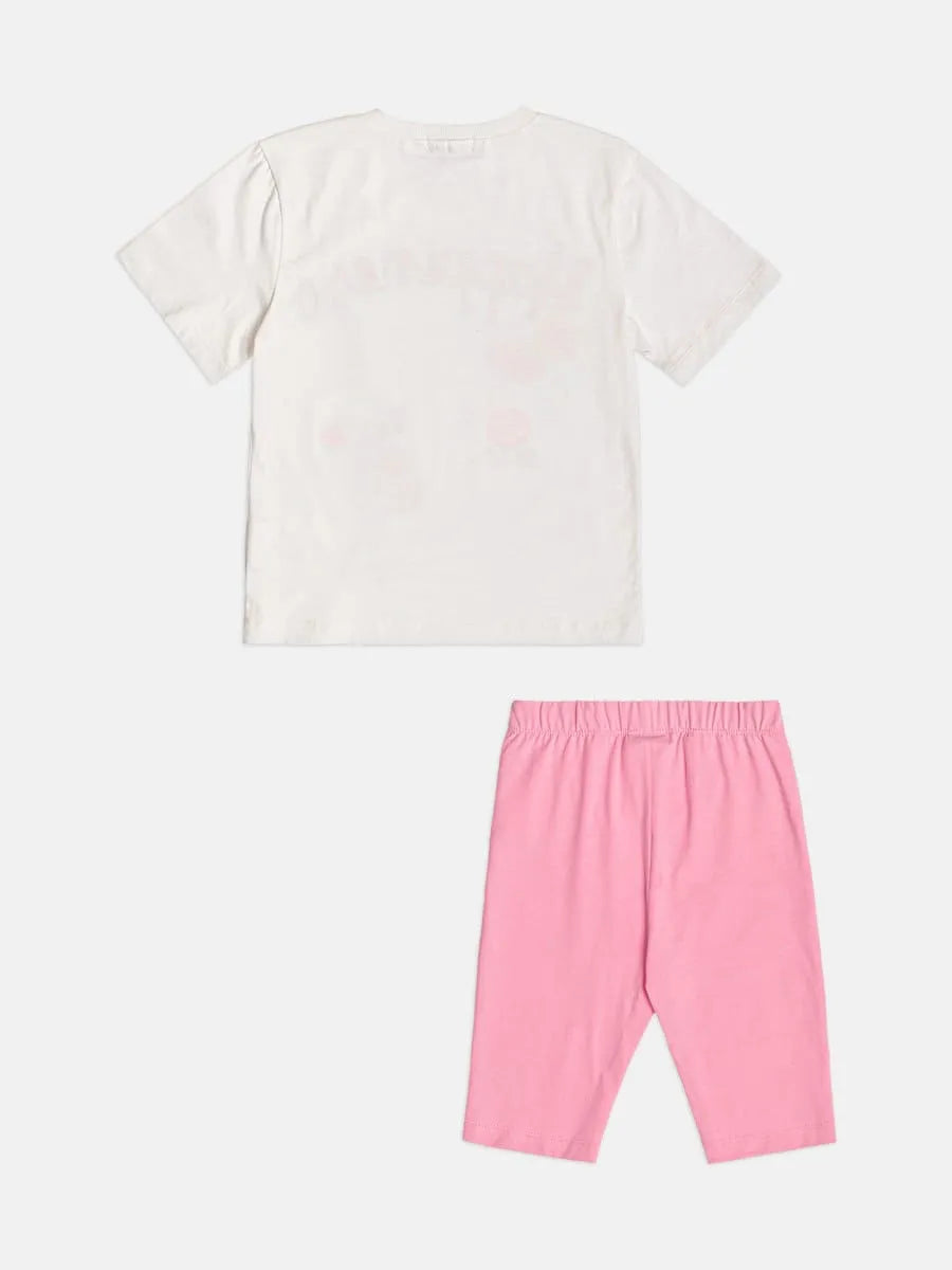 Conjunto Infantil Menina Momi com Shorts Ciclista Rosa e Blusa Branca Happiness