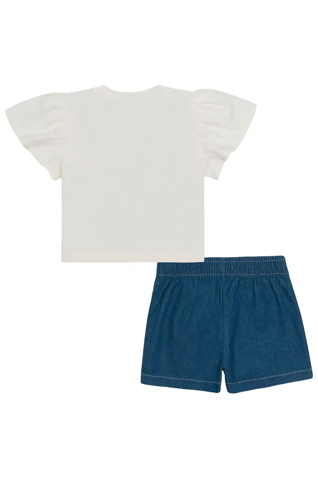 Conjunto Infantil Kukiê com Shorts Saia Jeans e Blusa Manga Curta Ursinha