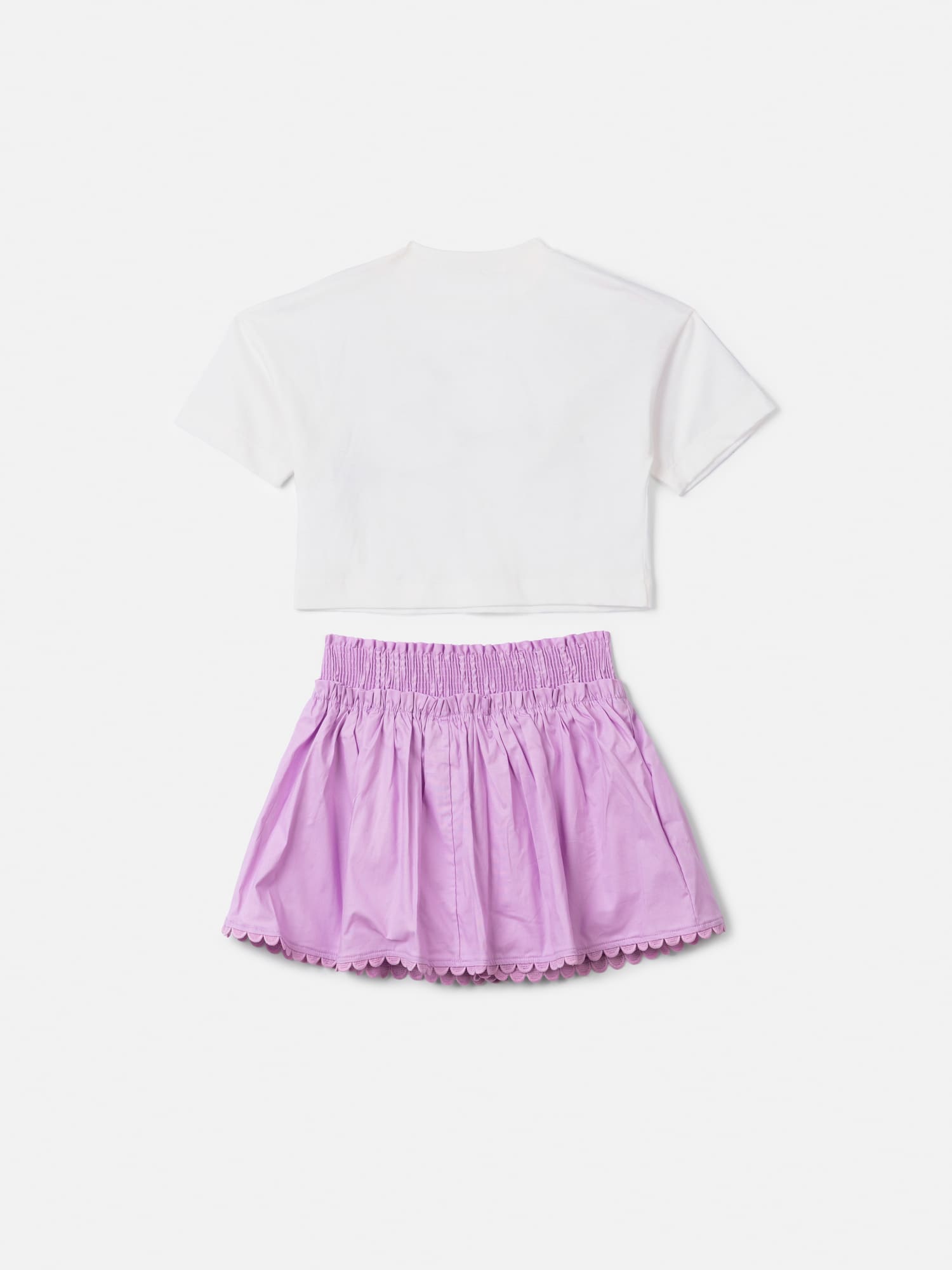 Conjunto Infantil Animê Verão com Saia Lilás e Blusa Branca Fashion