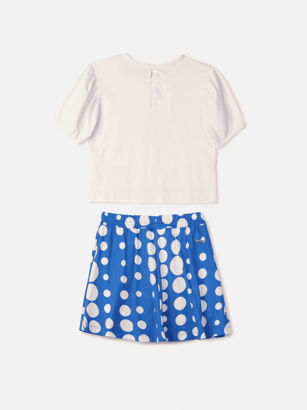 Conjunto Infantil Animê Verão Saia Azul Poá e Blusa