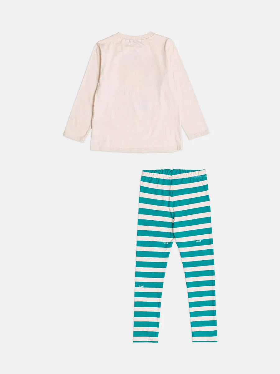 Conjunto Infantil Bimbi Inverno com Calça Legging e Blusa Manga Longa Bege Cachorrinho Love