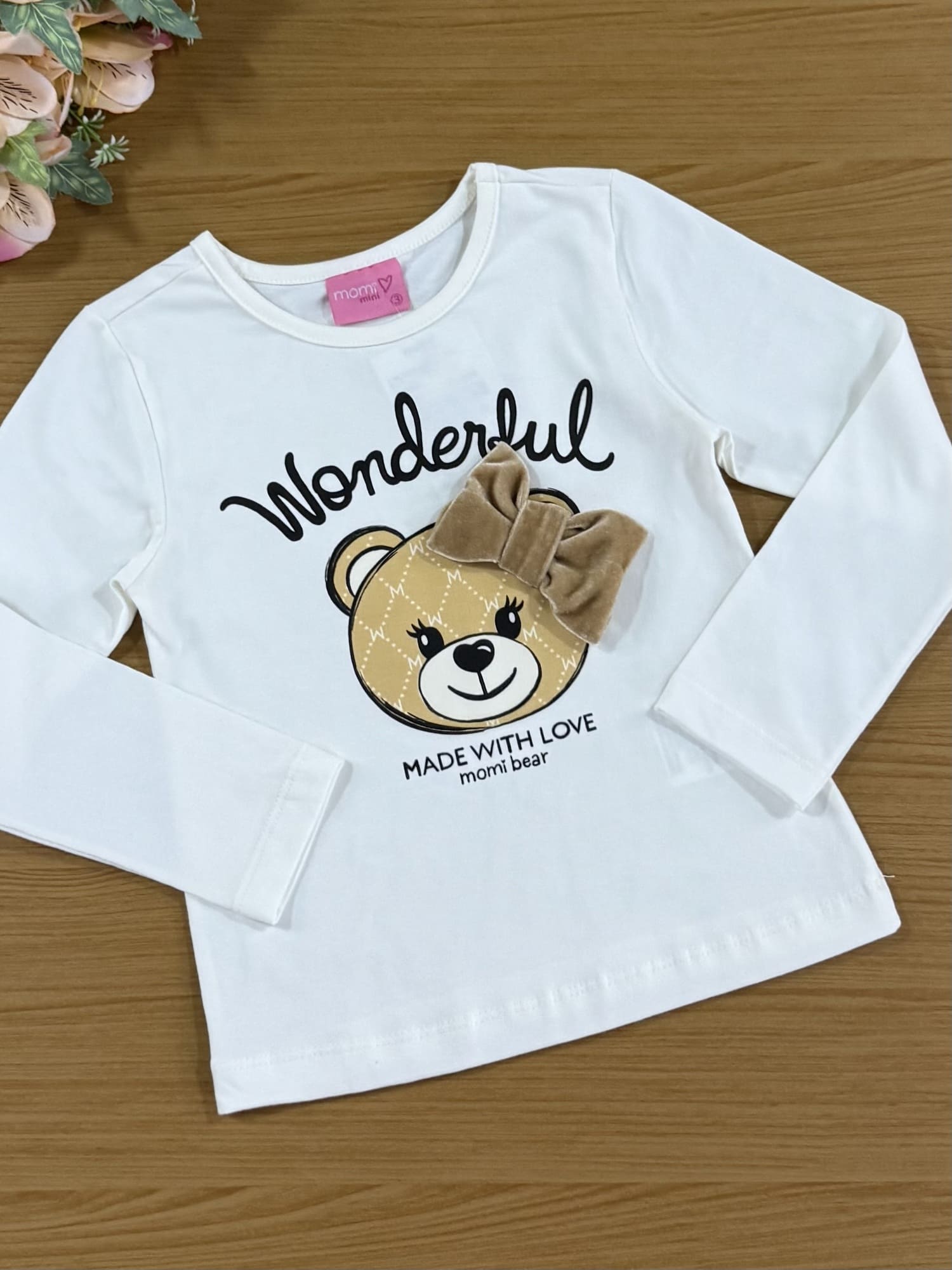 Conjunto Infantil Momi Inverno com Saia e Blusa Manga Longa Ursinha Laço