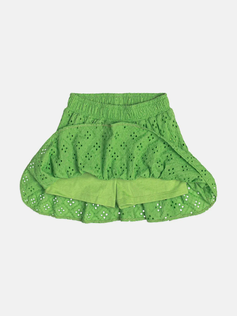 Conjunto Infantil Menina Momi Saia Verde Laise e Blusa Lacinho