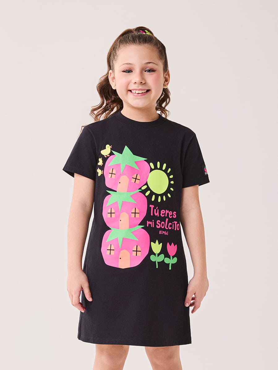 Vestido Infantil Bimbi Inverno Preto Solzinho