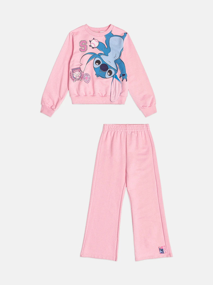 Conjunto Infantil Momi Inverno com Calça e Moletom sem Flanela Rosa Stitch Friends Disney