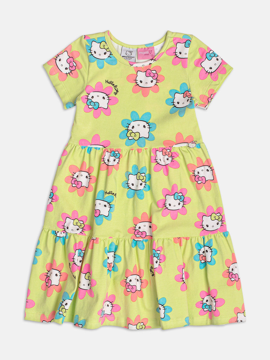 Vestido Infantil Momi Verão Florzinha Hello Kitty Verde