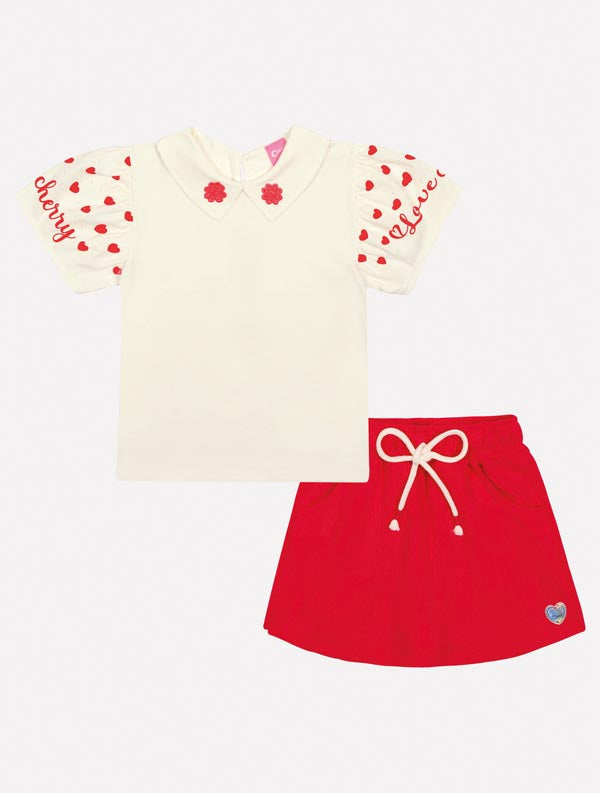 Conjunto Infantil Cinti Verão Shorts e Blusa Branca com Florzinha  Vermelha