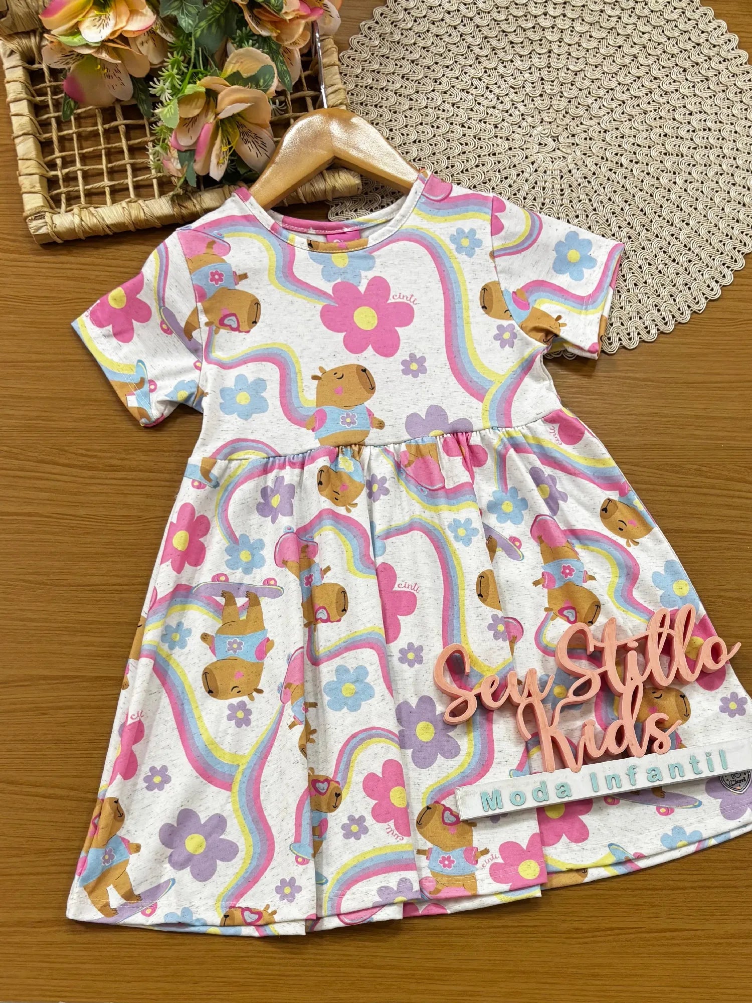Vestido Infantil Cinti Off White Capivarinha Flores