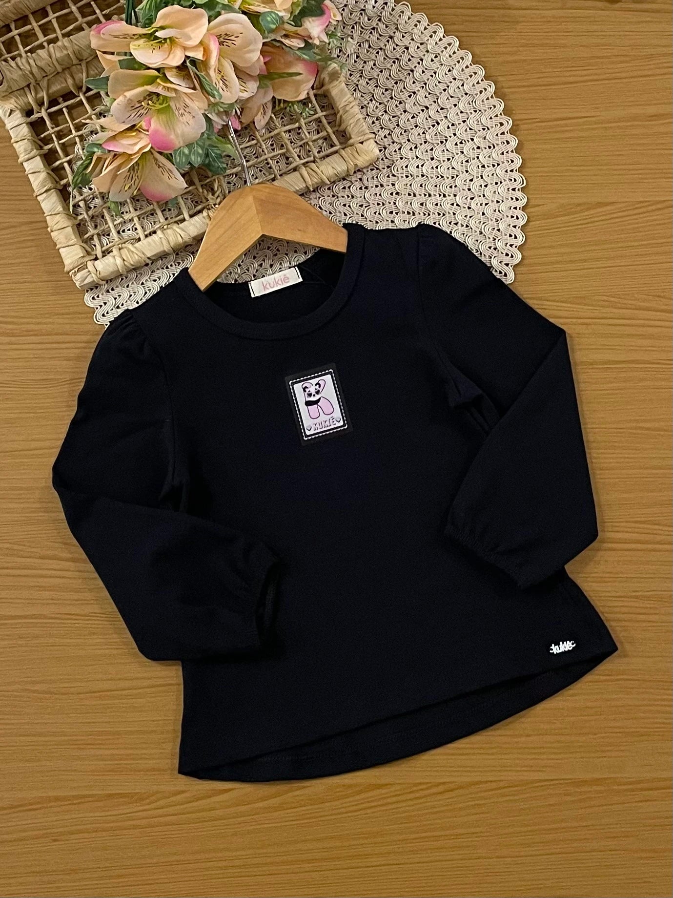 Conjunto Infantil Kukiê Inverno com Calça Legging e Blusa Manga Longa Preta Pandinha