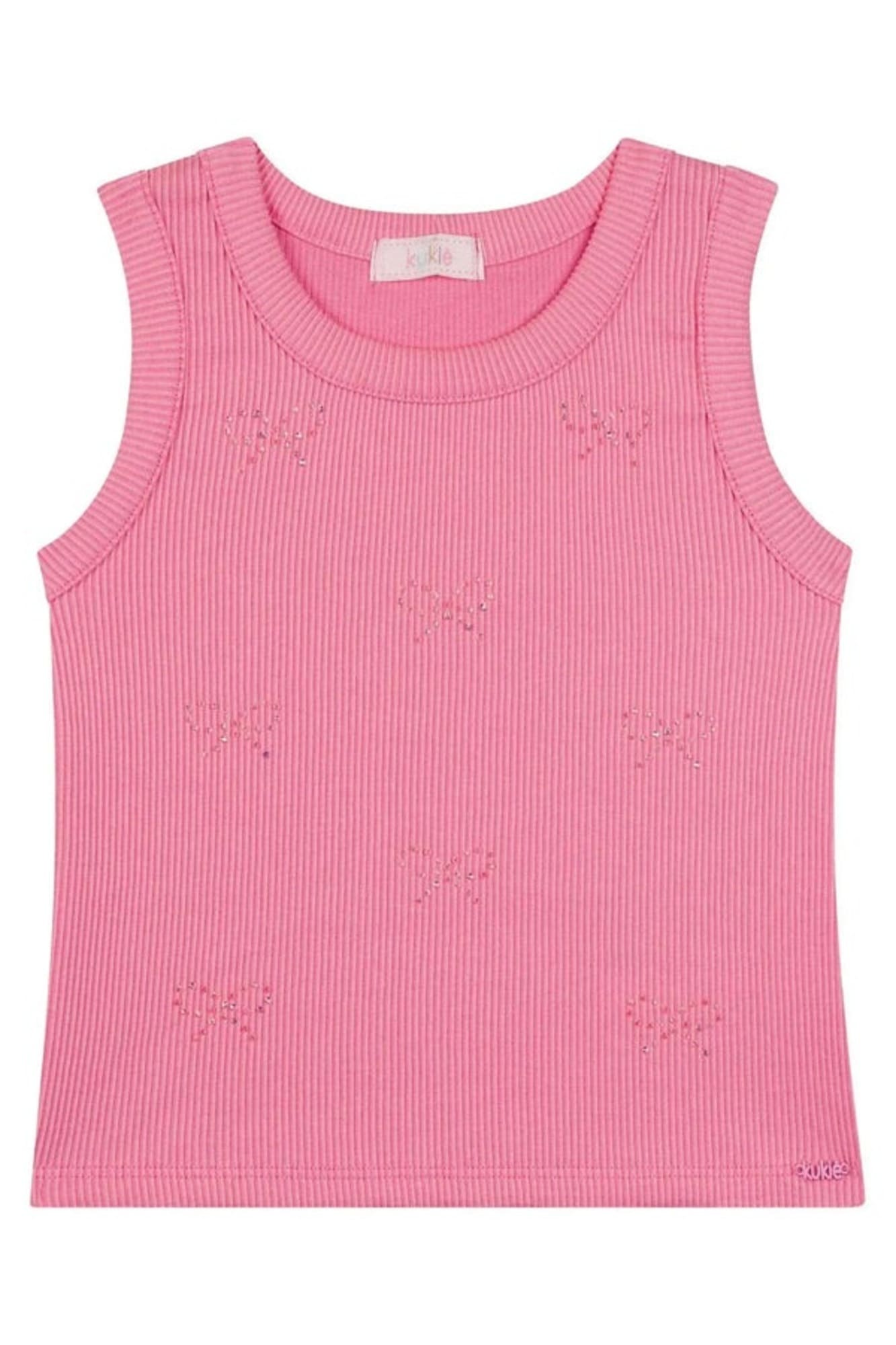 Regata Infantil Kukiê Verão Rosa com Strass