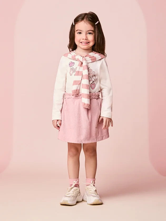 Conjunto Infantil Momi Inverno com Saia Rosa e Blusa Manga Longa Charming Days