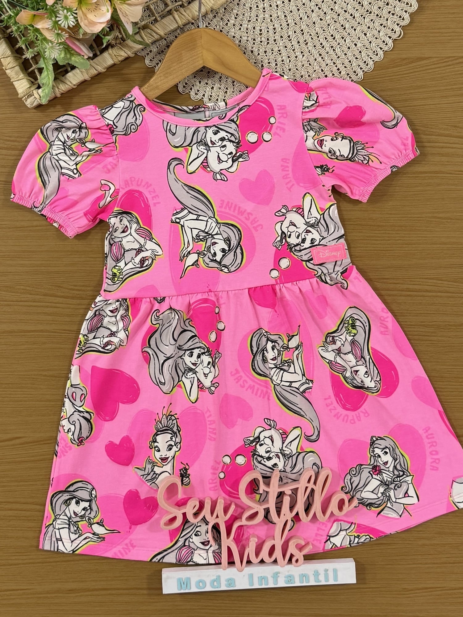 Vestido Infantil Bimbi Verão Rosa Ariel Disney