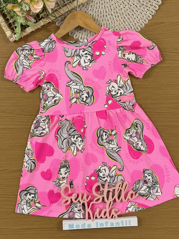 Vestido Infantil Bimbi Verão Rosa Ariel Disney