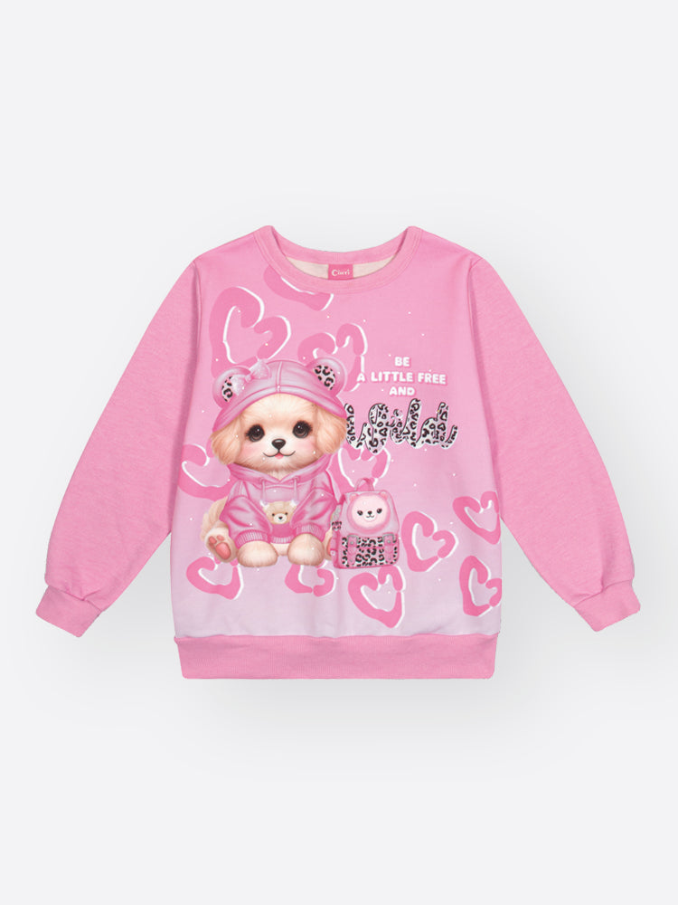 Conjunto Infantil Cinti Inverno com Calça e Moletom Flanelado Rosa Cachorrinha
