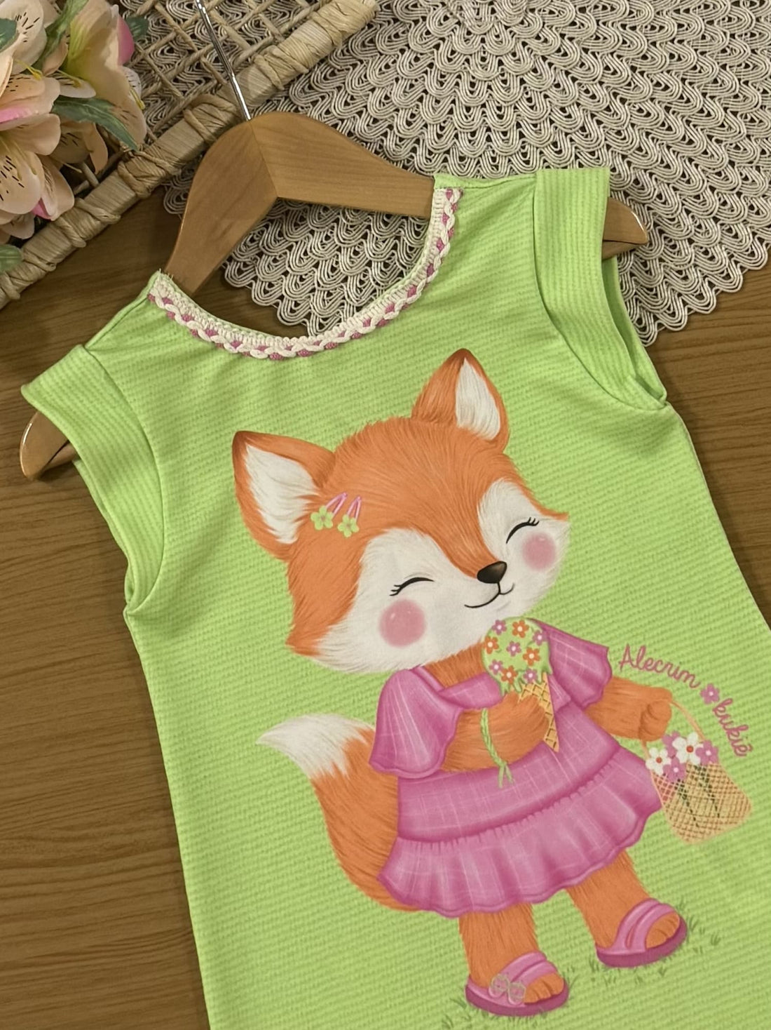 Vestido Infantil Kukiê Verão Verde Raposinha