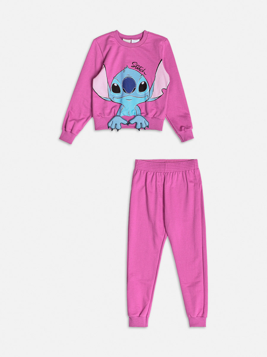 Conjunto Infantil Momi Inverno com Calça e Moletom sem Flanela Roxo Stitch Disney