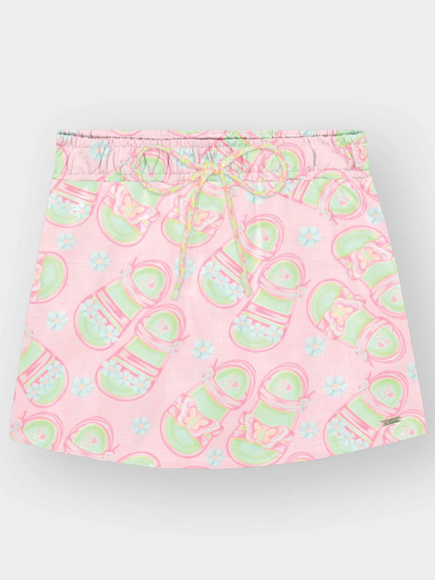 Conjunto Infantil Cinti Verão com Shorts Saia Rosa e Blusa Branca Happiness