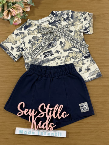 Conjunto Infantil Animê Inverno com Short e Blusa Manga Curta Minnie Disney