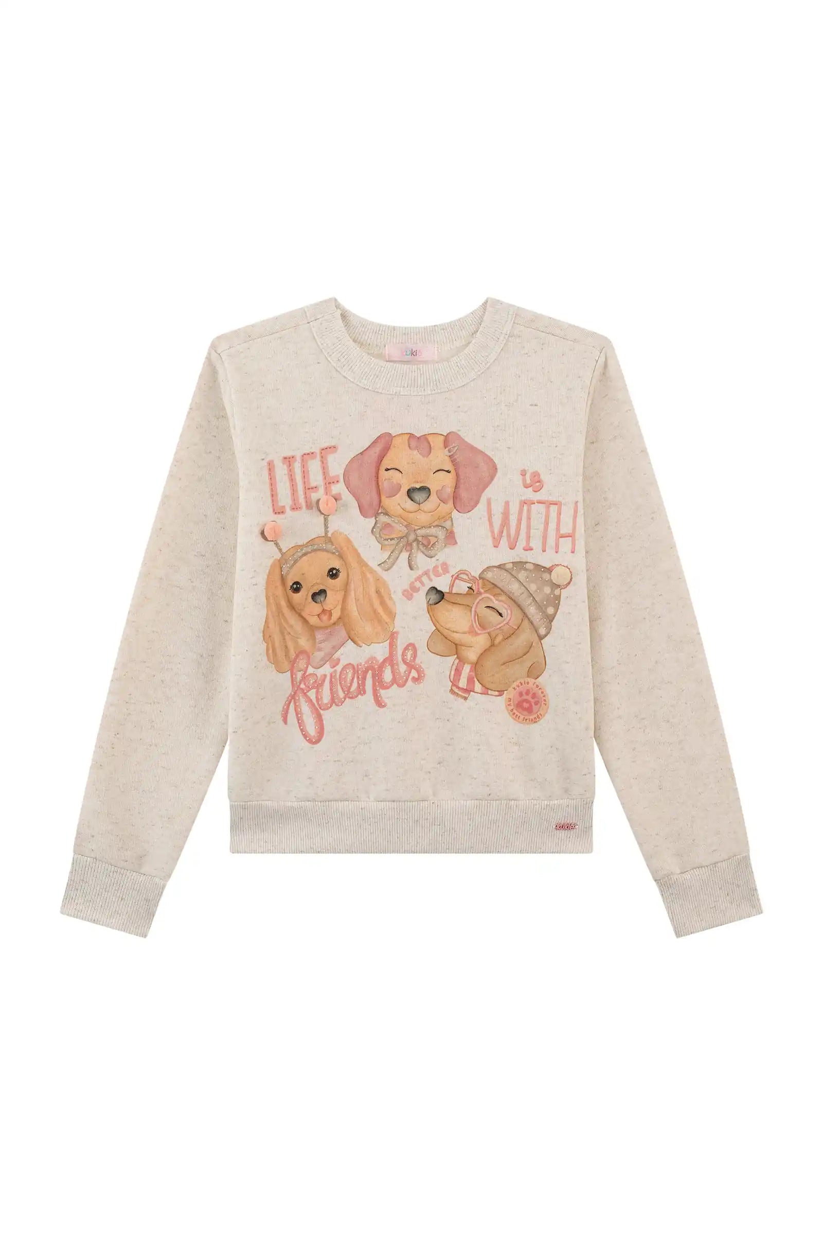 Casaco Infantil Kukiê Inverno Flanelado Off White Cachorrinhas