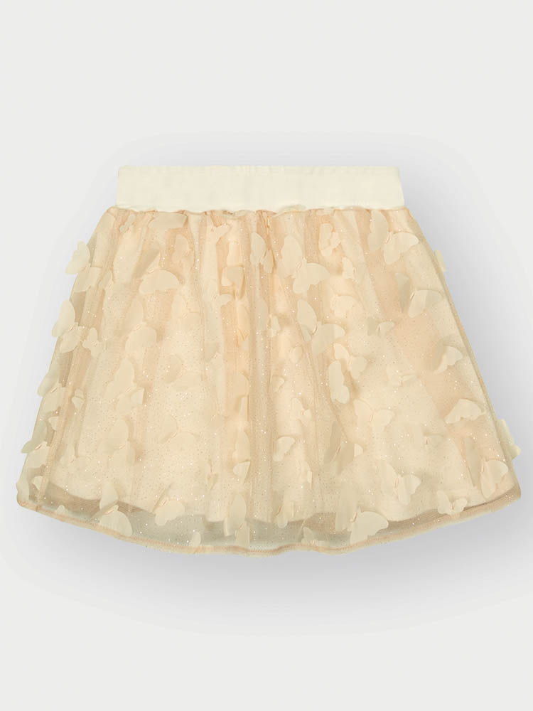 Conjunto Infantil Cinti Verão com Saia em Tule e Blusa Branca Borboleta Dourada