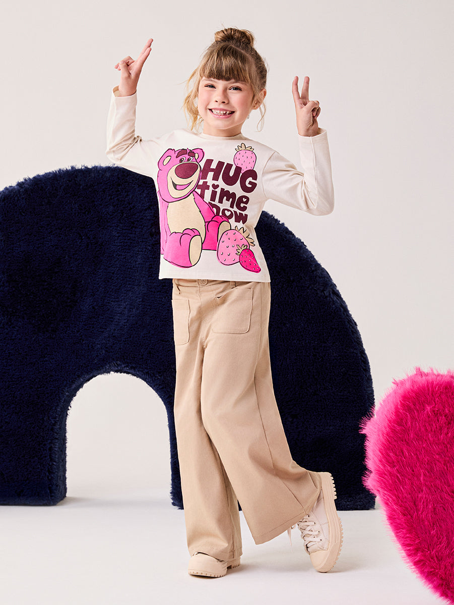 Blusa Infantil Bimbi Inveno Manga Longa Bege Lotso