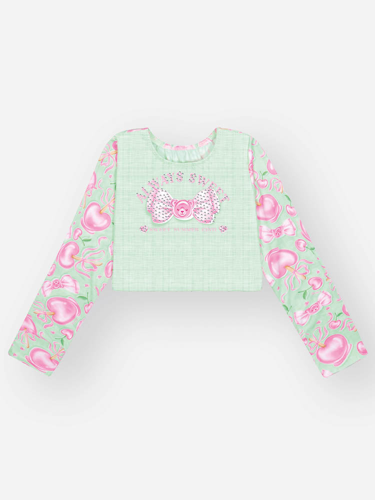 Biquíni Infantil Cinti Verão com Blusa Manga Longa Verde Docinhos