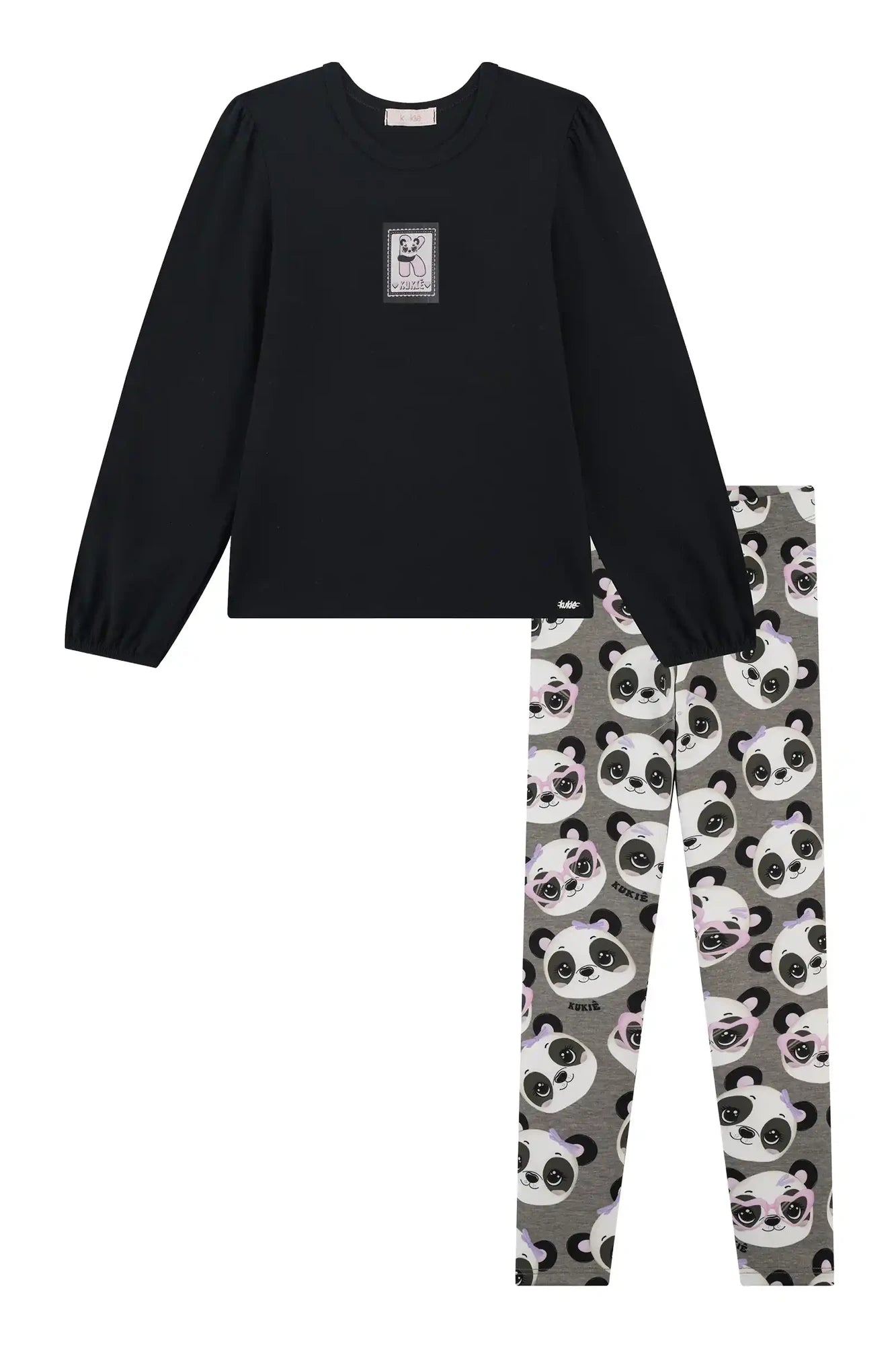 Conjunto Infantil Kukiê Inverno com Calça Legging e Blusa Manga Longa Preta Pandinha