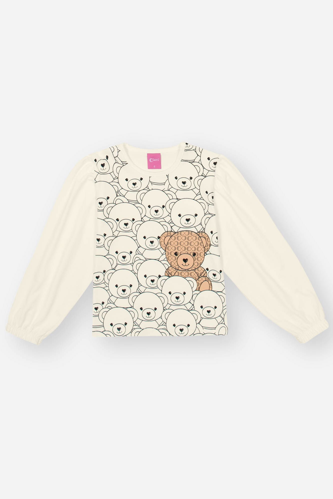 Conjunto Infantil Cinti Inverno com Short-Saia Bege e Blusa Ursinhos