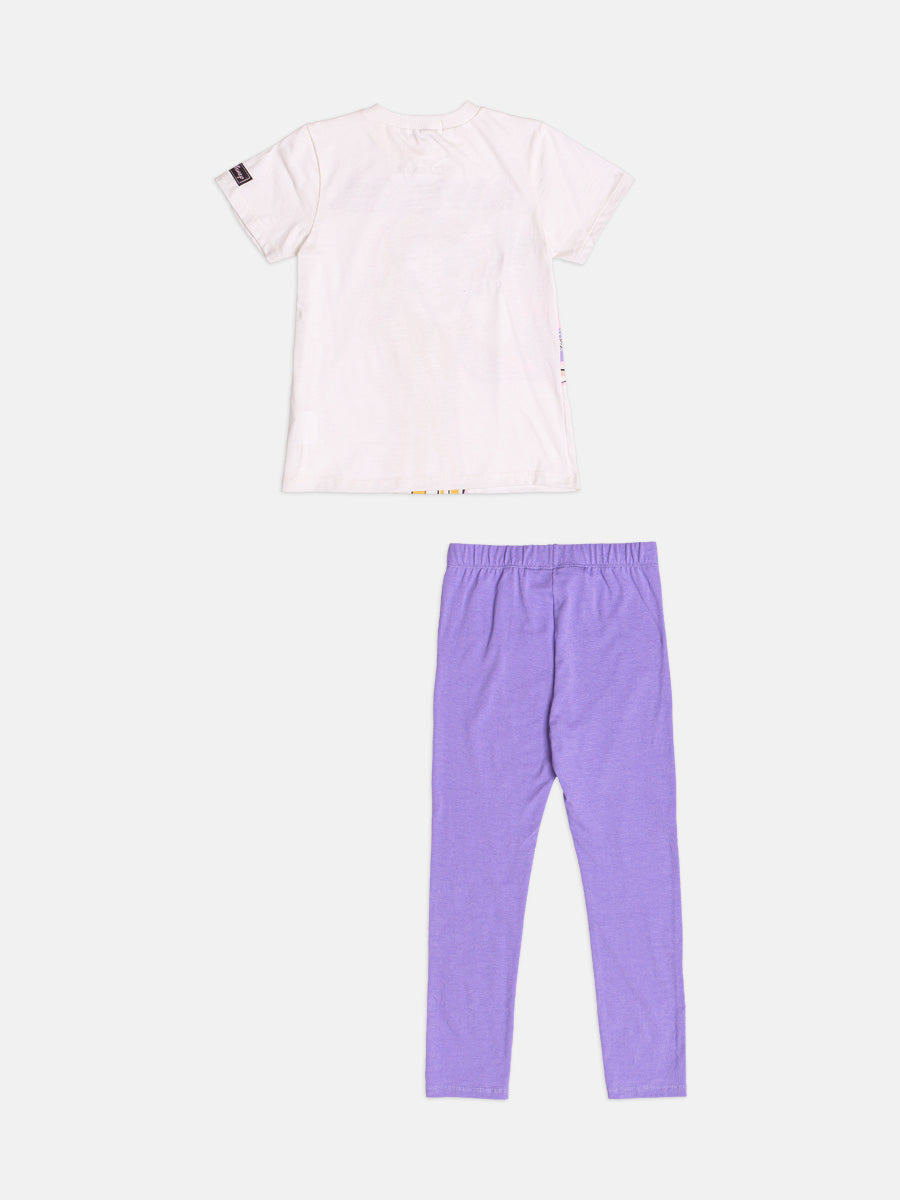 Conjunto Infantil Bimbi Inverno com Calça Legging Lilás e Blusa Manga Curta Rapunzel Disney