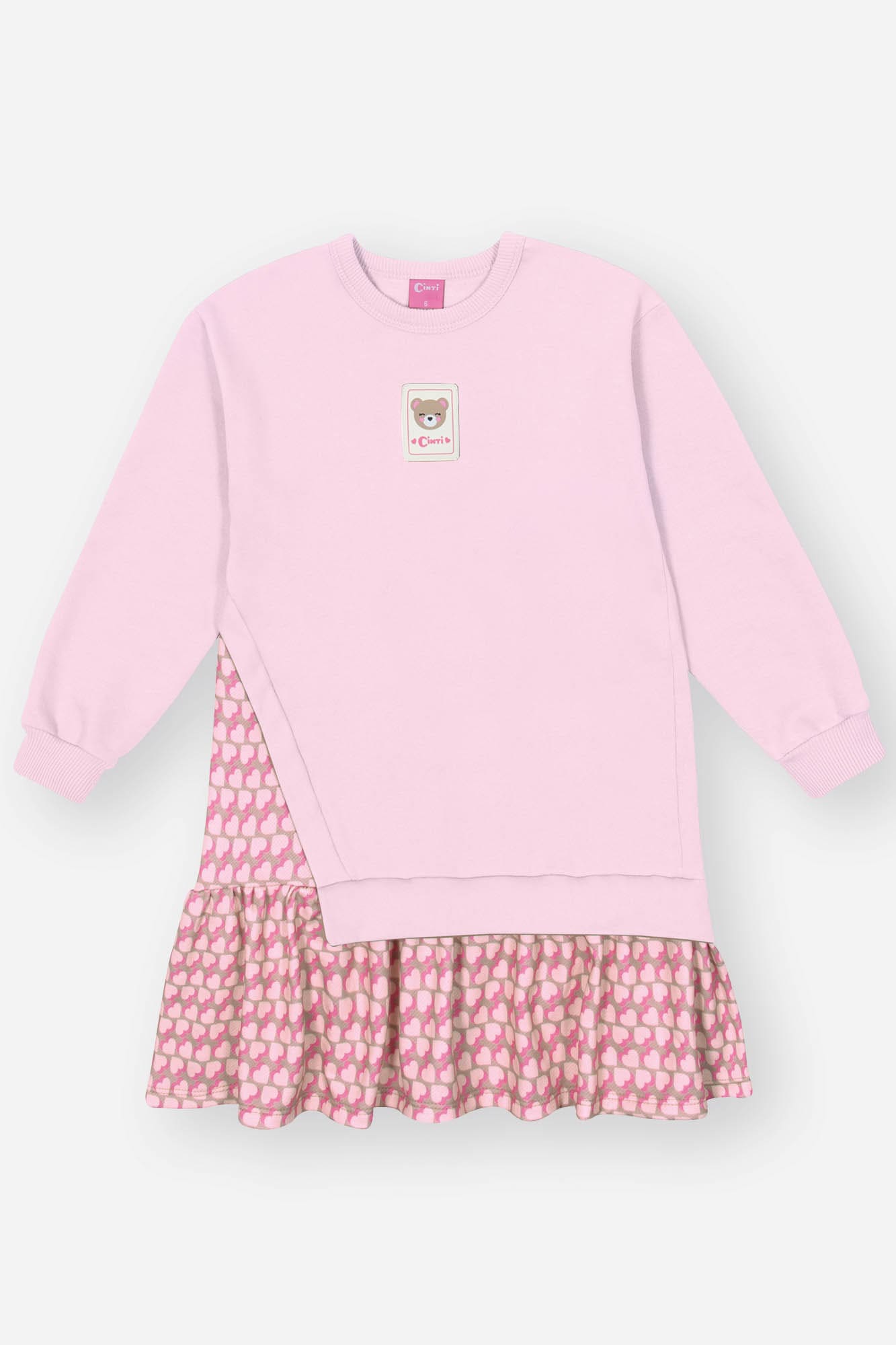 Vestido Infantil Inverno Cinti Rosa Ursinho com Bolsinha
